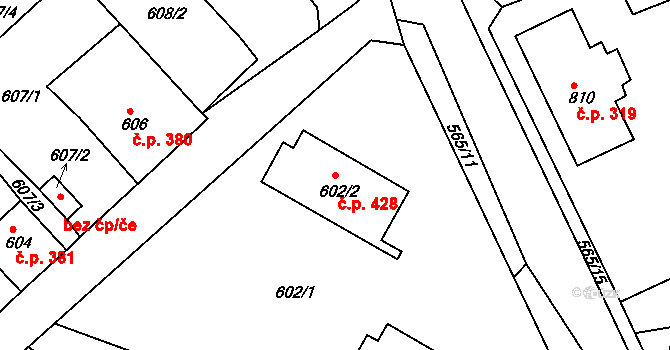 Novosedlice 428 na parcele st. 602/2 v KÚ Novosedlice, Katastrální mapa