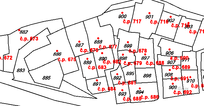 Štýřice 682, Brno na parcele st. 890 v KÚ Štýřice, Katastrální mapa