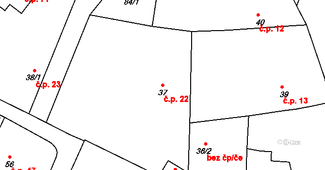 Senkov 22, Zbrašín na parcele st. 37 v KÚ Senkov, Katastrální mapa