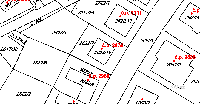 Teplice 2974 na parcele st. 2622/10 v KÚ Teplice, Katastrální mapa