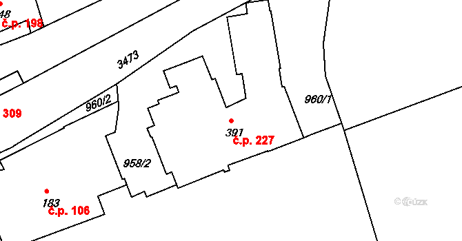 Jílové 227 na parcele st. 391 v KÚ Jílové u Děčína, Katastrální mapa