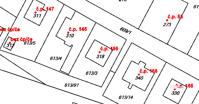 Čachovice 156 na parcele st. 318 v KÚ Čachovice, Katastrální mapa