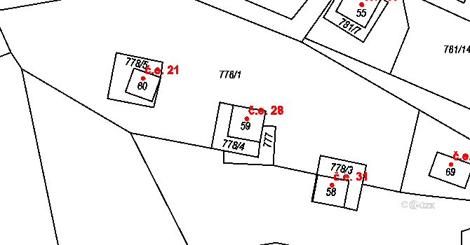 Skránčice 28, Zavlekov na parcele st. 59 v KÚ Skránčice, Katastrální mapa