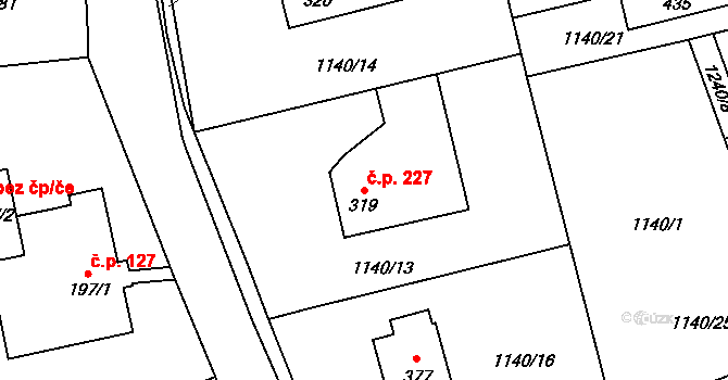 Kvasiny 227 na parcele st. 319 v KÚ Kvasiny, Katastrální mapa
