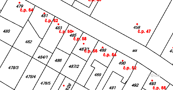 Satalice 56, Praha na parcele st. 487/1 v KÚ Satalice, Katastrální mapa
