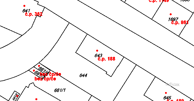 Podolí 188, Praha na parcele st. 643 v KÚ Podolí, Katastrální mapa