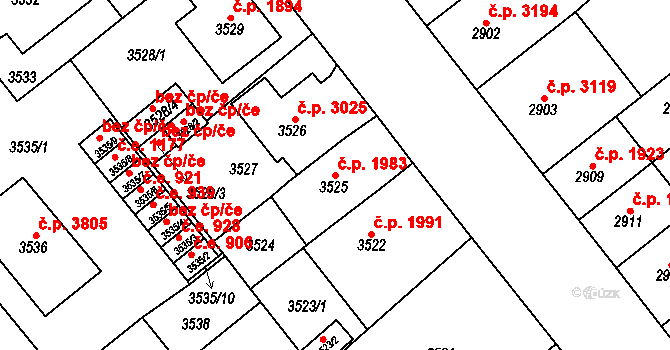 Chomutov 1983 na parcele st. 3525 v KÚ Chomutov I, Katastrální mapa
