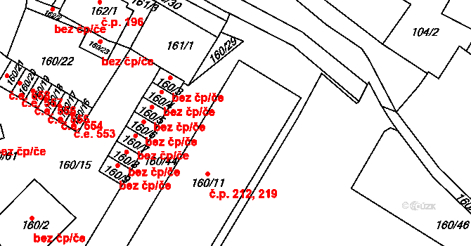 Pražské Předměstí 212,219, Bílina na parcele st. 160/11 v KÚ Bílina, Katastrální mapa