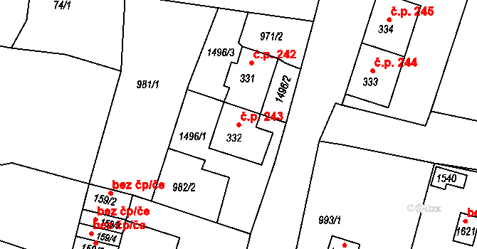 Žacléř 243 na parcele st. 332 v KÚ Žacléř, Katastrální mapa