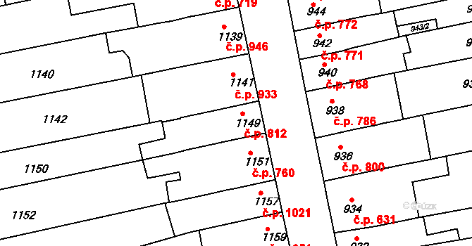 Šlapanice 812 na parcele st. 1149 v KÚ Šlapanice u Brna, Katastrální mapa