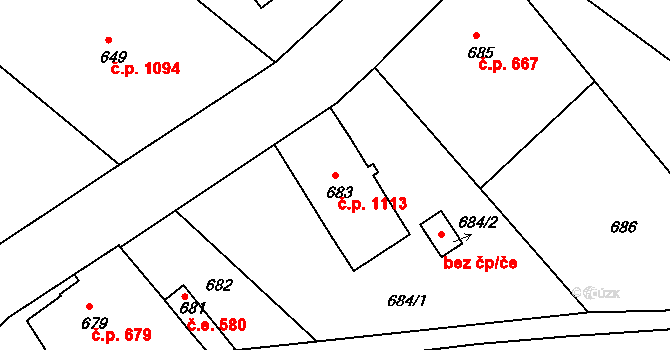 Rumburk 1 1113, Rumburk na parcele st. 683 v KÚ Rumburk, Katastrální mapa