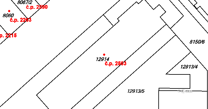 Jižní Předměstí 2563, Plzeň na parcele st. 12914 v KÚ Plzeň, Katastrální mapa