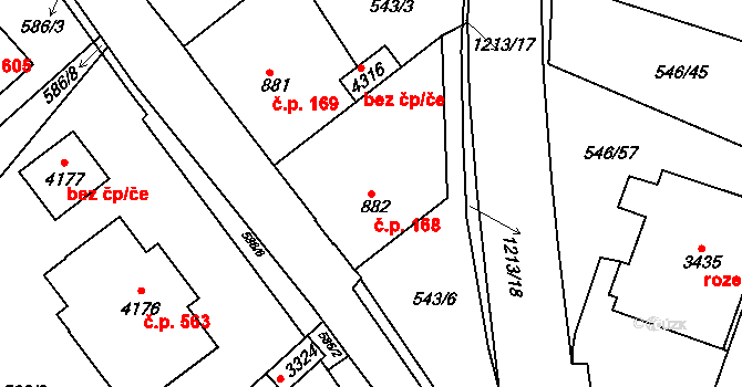 Holínské Předměstí 168, Jičín na parcele st. 882 v KÚ Jičín, Katastrální mapa