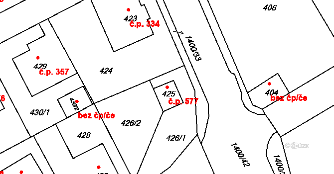 Liberec XI-Růžodol I 577, Liberec na parcele st. 425 v KÚ Růžodol I, Katastrální mapa