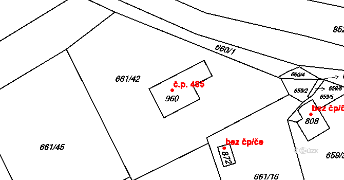 Vlachovo Březí 485 na parcele st. 960 v KÚ Vlachovo Březí, Katastrální mapa