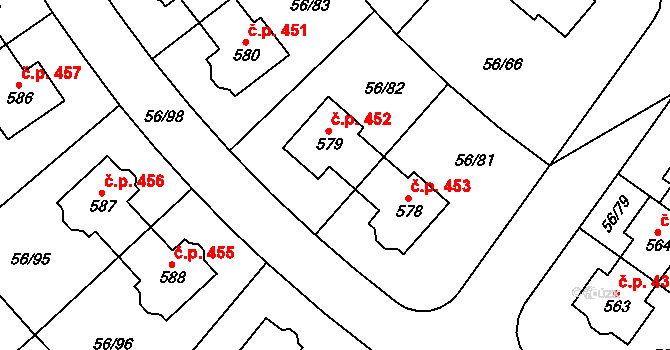 Hovorčovice 452 na parcele st. 579 v KÚ Hovorčovice, Katastrální mapa