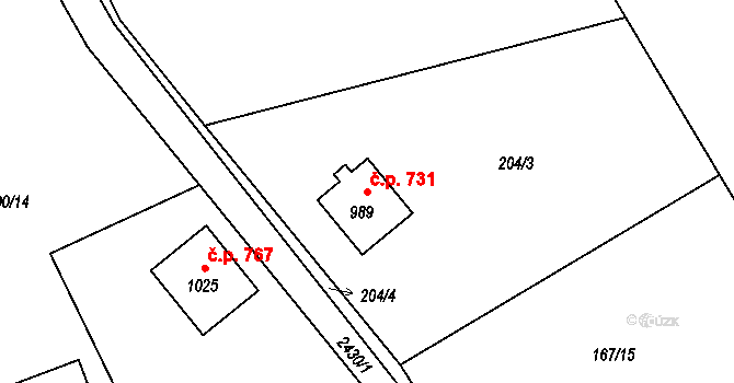 Lučany nad Nisou 731 na parcele st. 989 v KÚ Lučany nad Nisou, Katastrální mapa