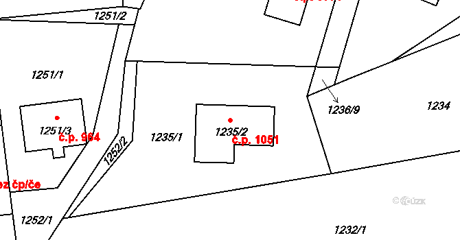 Vendryně 1051 na parcele st. 1235/2 v KÚ Vendryně, Katastrální mapa