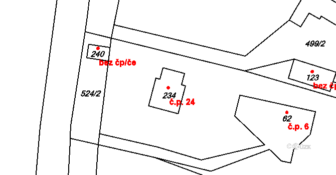 Vidoň 24, Tetín na parcele st. 234 v KÚ Tetín, Katastrální mapa