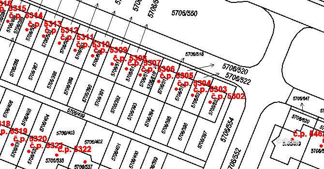 Jihlava 5305 na parcele st. 5706/517 v KÚ Jihlava, Katastrální mapa