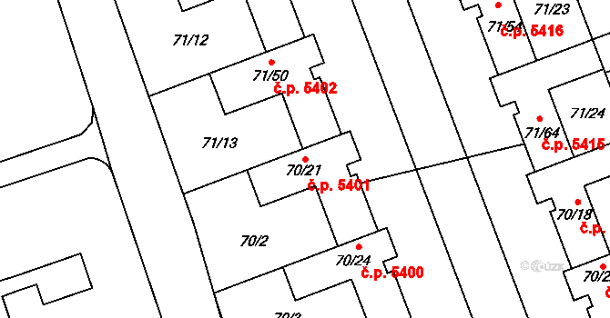 Helenín 5401, Jihlava na parcele st. 70/21 v KÚ Helenín, Katastrální mapa