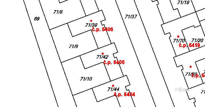Helenín 5405, Jihlava na parcele st. 71/42 v KÚ Helenín, Katastrální mapa