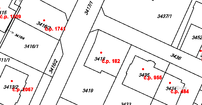 Předměstí 182, Litoměřice na parcele st. 3418 v KÚ Litoměřice, Katastrální mapa