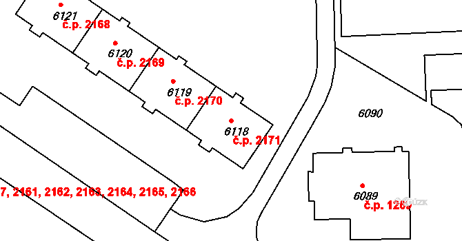 Žďár nad Sázavou 6 2171, Žďár nad Sázavou na parcele st. 6118 v KÚ Město Žďár, Katastrální mapa