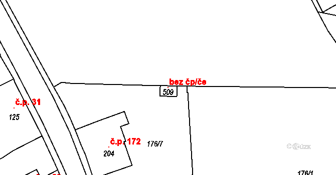 Hrochův Týnec 38060558 na parcele st. 509 v KÚ Hrochův Týnec, Katastrální mapa