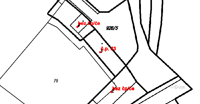Račice 83, Račice-Pístovice na parcele st. 3 v KÚ Račice, Katastrální mapa