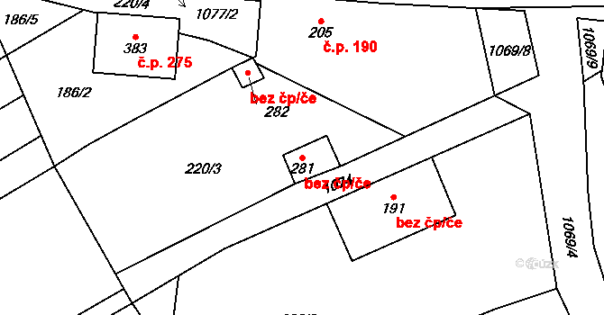 Dnešice 39993558 na parcele st. 281 v KÚ Dnešice, Katastrální mapa