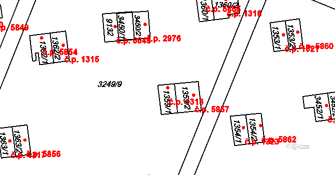 Zlín 1318 na parcele st. 1359/1 v KÚ Zlín, Katastrální mapa
