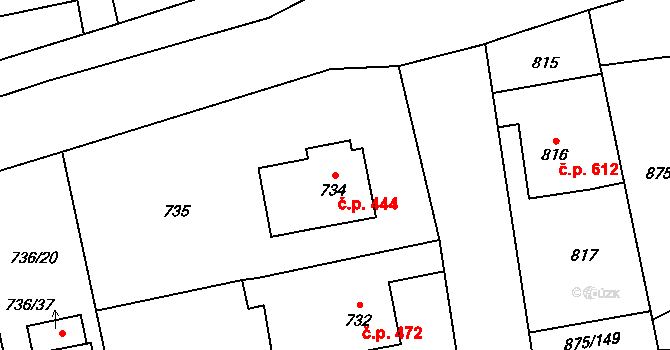 Kylešovice 444, Opava na parcele st. 734 v KÚ Kylešovice, Katastrální mapa
