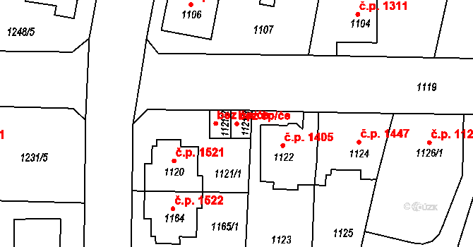 Česká Lípa 45888558 na parcele st. 1121/3 v KÚ Česká Lípa, Katastrální mapa