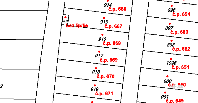 Bánov 669 na parcele st. 917 v KÚ Bánov, Katastrální mapa