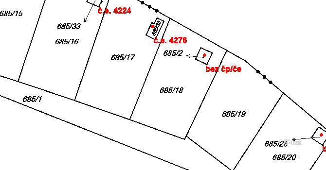 Znojmo 47462558 na parcele st. 685/2 v KÚ Oblekovice, Katastrální mapa