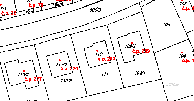 Újezdec 293, Uherský Brod na parcele st. 110 v KÚ Újezdec u Luhačovic, Katastrální mapa
