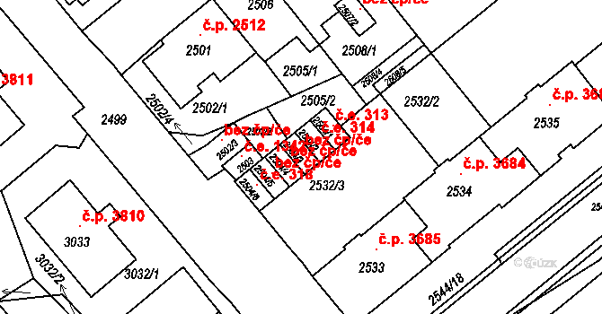 Chomutov 316 na parcele st. 2504/3 v KÚ Chomutov II, Katastrální mapa