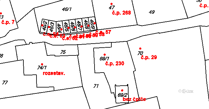 Chudeřín 230, Litvínov na parcele st. 69/1 v KÚ Chudeřín u Litvínova, Katastrální mapa