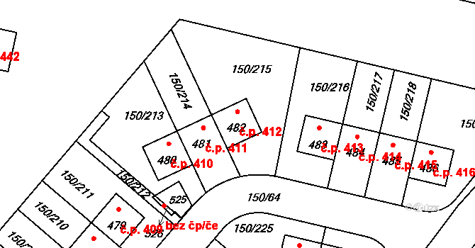 Mratín 412 na parcele st. 482 v KÚ Mratín, Katastrální mapa