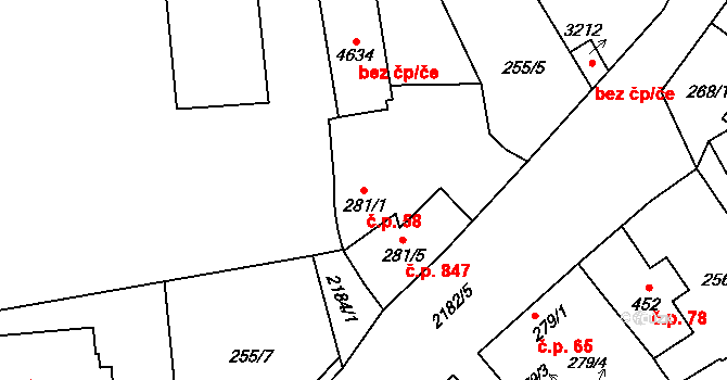 Beroun-Závodí 58, Beroun na parcele st. 281/1 v KÚ Beroun, Katastrální mapa