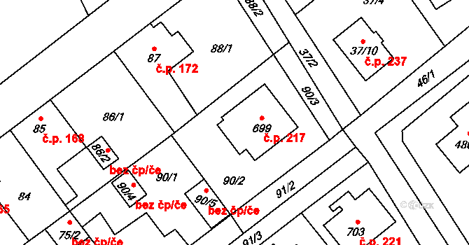 Svinařov 217 na parcele st. 699 v KÚ Svinařov u Kladna, Katastrální mapa