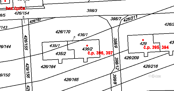 Kaznějov 396,397 na parcele st. 436/2 v KÚ Kaznějov, Katastrální mapa