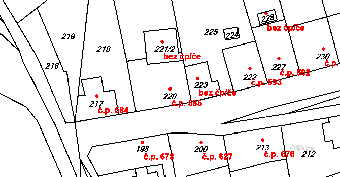 Libčice nad Vltavou 585 na parcele st. 220 v KÚ Chýnov, Katastrální mapa