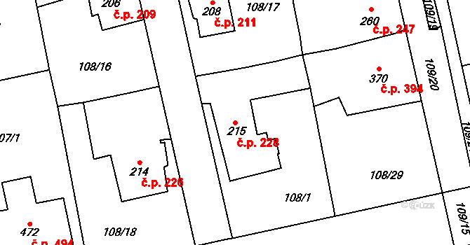 Rudná 228 na parcele st. 215 v KÚ Dušníky u Rudné, Katastrální mapa