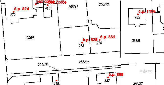 Rudná 828 na parcele st. 273 v KÚ Hořelice, Katastrální mapa