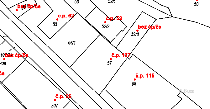 Meclov 127 na parcele st. 57 v KÚ Meclov, Katastrální mapa