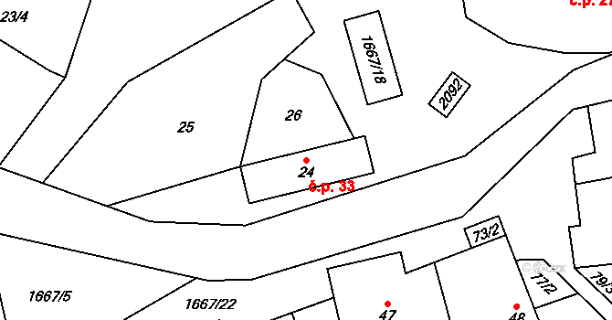 Pastuchovice 33 na parcele st. 24 v KÚ Pastuchovice, Katastrální mapa