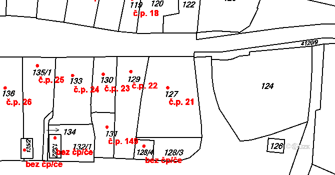 Jakubské Předměstí 21, Jaroměř na parcele st. 127 v KÚ Jaroměř, Katastrální mapa