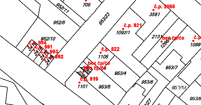 Náchod 822 na parcele st. 1105 v KÚ Náchod, Katastrální mapa
